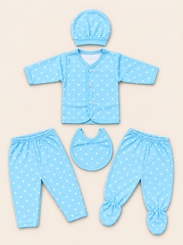 Newborn 5-Piece Fleece Polka Dot Sky Blue Starter Set