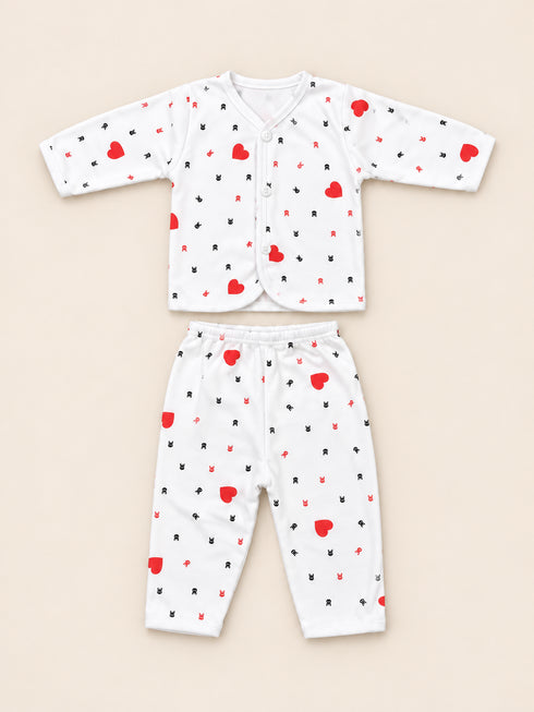 Newborn 5-Piece Fleece Heart Printed White Starter Set