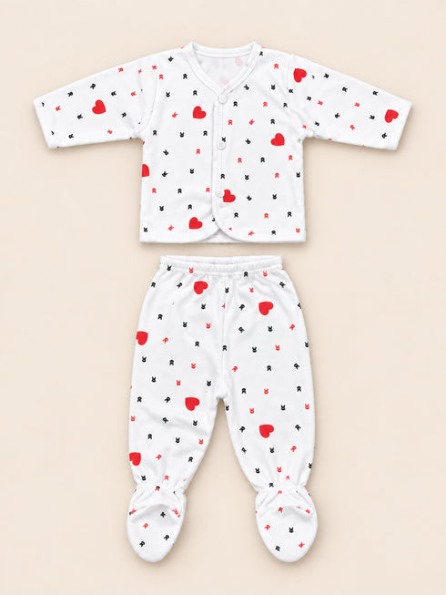 Newborn 5-Piece Fleece Heart Printed White Starter Set