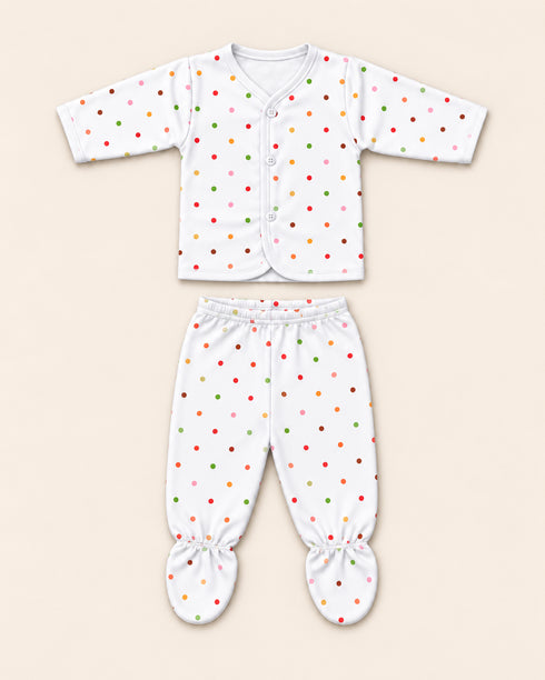 Newborn 5-Piece Fleece Polka Dots Printed White Starter Set