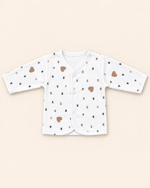 Newborn 5-Piece Fleece Brown Heart Print White Starter Set