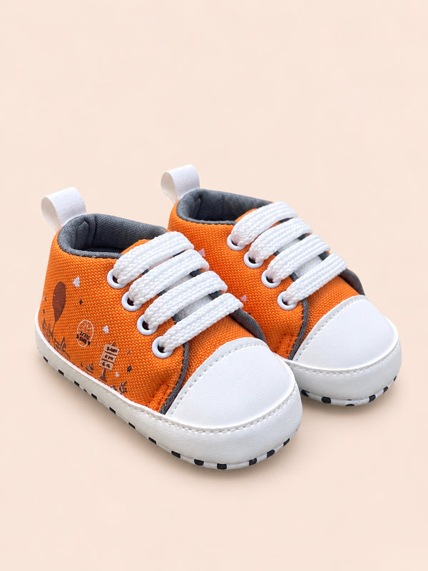Orange & White Printed Baby Pre-Walker Shoes