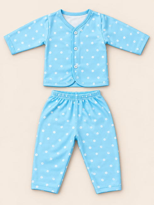 Newborn 5-Piece Fleece Polka Dot Sky Blue Starter Set