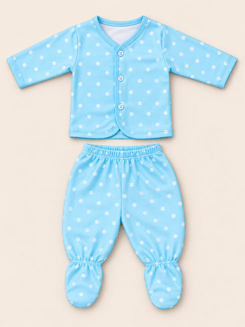 Newborn 5-Piece Fleece Polka Dot Sky Blue Starter Set
