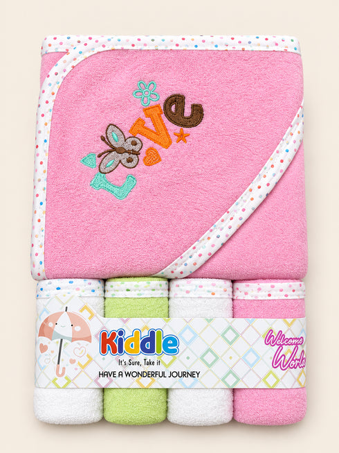 5-Pcs Embroidered Baby Hooded Towel Gift Set
