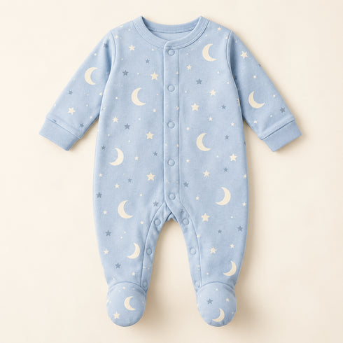 Moon & Stars Baby Sleepsuit - Blue