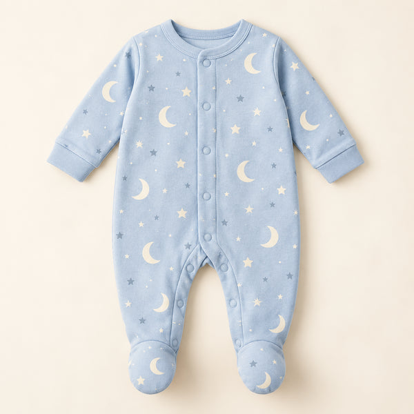Moon & Stars Baby Sleepsuit - Blue
