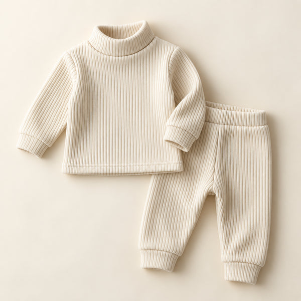Classic Ribbed Highneck Set - Cream