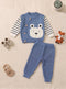 Bear Pattern Button-Front Woolen Knitted Co-Ord Set (Blue)