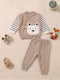 Bear Pattern Button-Front Woolen Knitted Co-Ord Set (Beige)