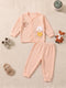 Bear Appliqué Button-Front Textured Knit Co-Ord Set