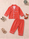 Orange Striped Button-Down Nightsuit Set